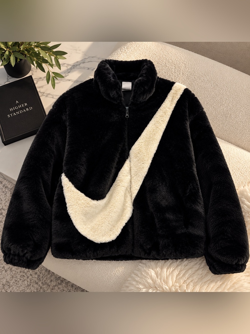Nike Plush Black and Cream Teddy Jacket